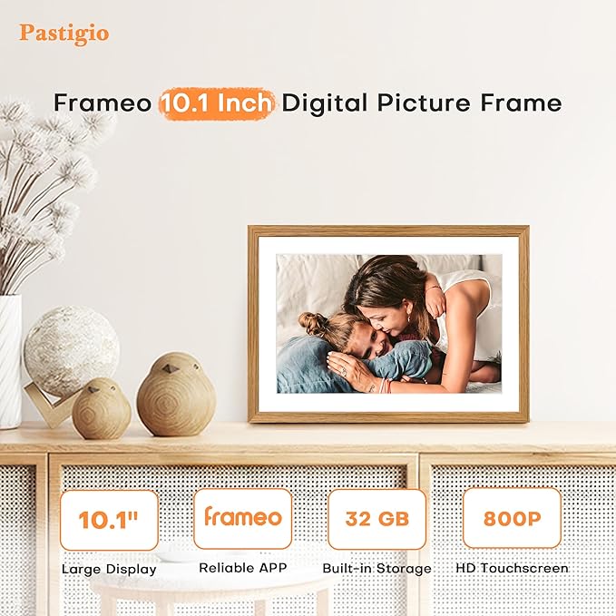 Digital Picture Frame Frameo, 10.1 Inch Digital Photo Frame WiFi, Electric Slideshow Frame 1280 * 800IPS Touch Screen, Auto-Rotate, Share Videos Pictures, 32GB Memory, Gifts for Mom