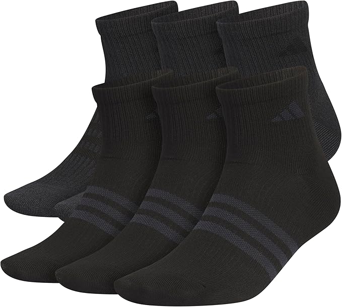 adidas Men's Superlite Quarter Socks 6-pack, Durable, Lightweight, Athletic Breathable With Compression Arch Support