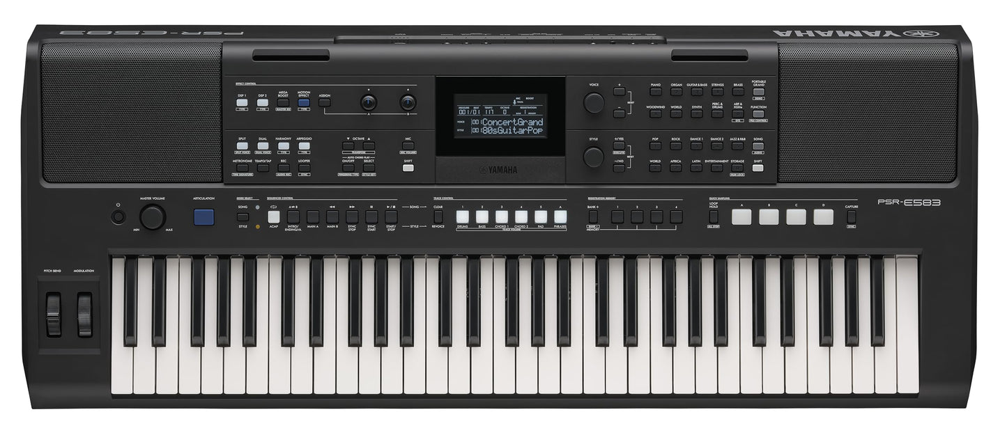 Yamaha PSR-E583, 61-Key Touch-Sensitive Portable Keyboard with Premium Sound, Music Rest and Power Adapter