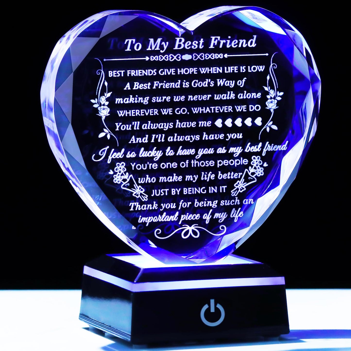 Arikyrist Best Friend Birthday Gifts with Colorful LED Base Crystal to My Best Friend Heart Gifts Friendship Gift for Women for Christmas Female Friend Gift Ideas BFF Gift for Her, Bestie Gifts