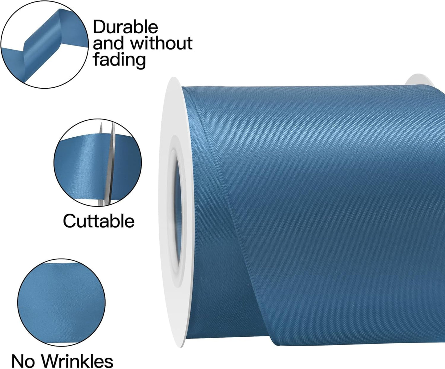 Blue Smoke Satin Ribbon 3 Inch X 15 Yards Solid Color Double Faced Ribbons Perfect for Crafts Wedding Decor Bow Making Arts Sewing and More