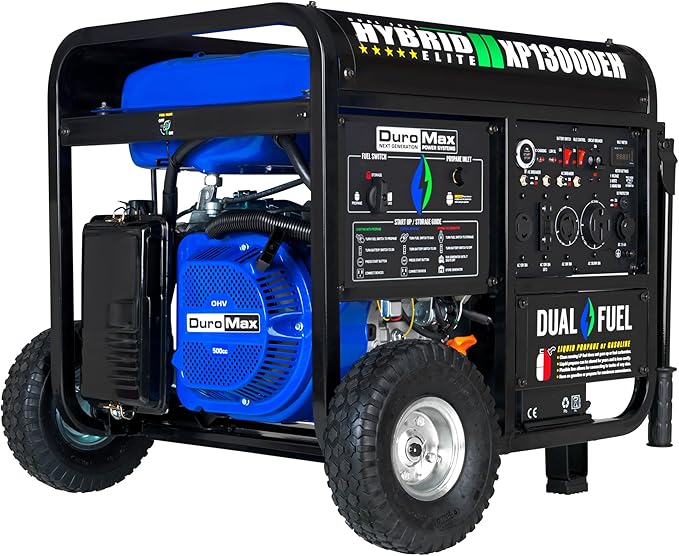 DuroMax XP13000EH 13,000-Watt Dual Fuel Portable Generator - Gas & Propane, Electric Start, Whole Home Backup Power, Trans...