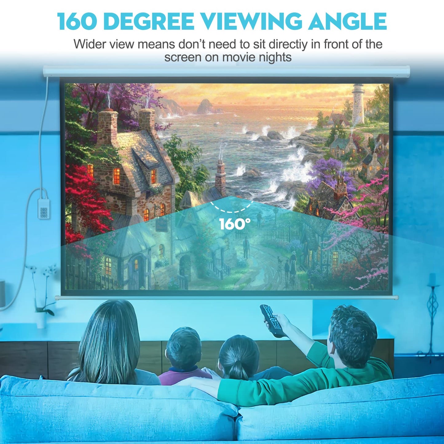DINAH 120 Inch Electric Projector Screen with Remote, Automatic Air Indoor Drop Down, Motorized 4K 3D HD Projection for Movies