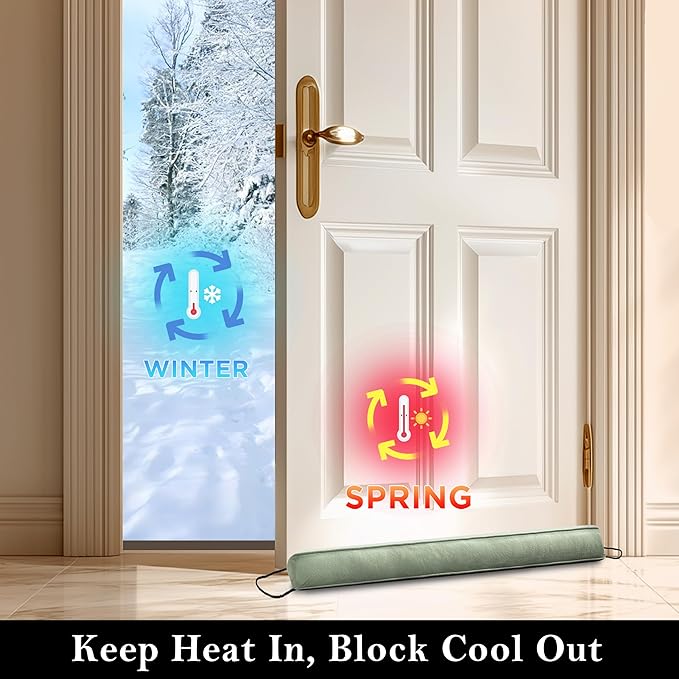 Sunolga Door Draft Stopper Blocks Hot and Cold Air with Removable Washable Cover for Bottom of Door, All-Season Seal for Noise, Wind, Door Sweep for Gaps Up to 3", Home Essentials, 38", Light Green