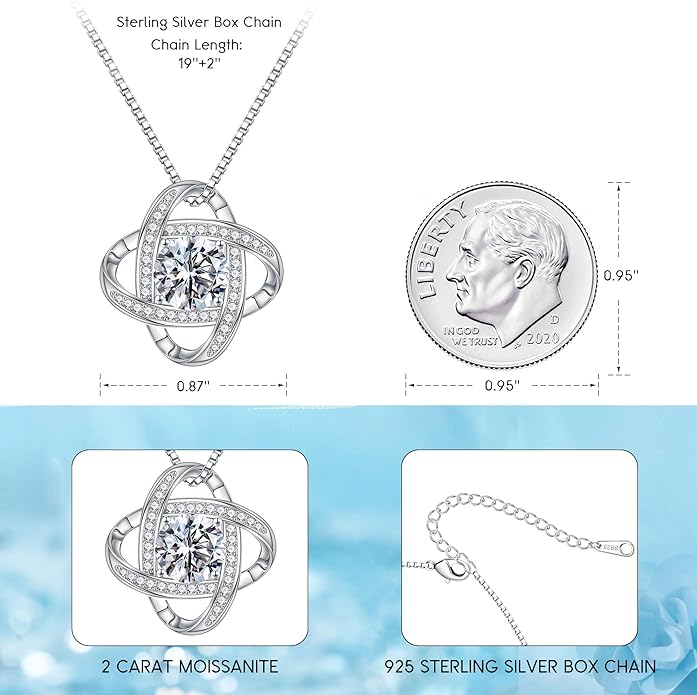 MOOSEA Love Knot Moissanite Necklace for Women, 1-3 ct D Color VVS1 Clarity Lab Created Moissanite 925 Sterling Silver Necklace, Anniversary Birthday Gifts for Women Wife Mom Girlfriend Jewelry Gifts