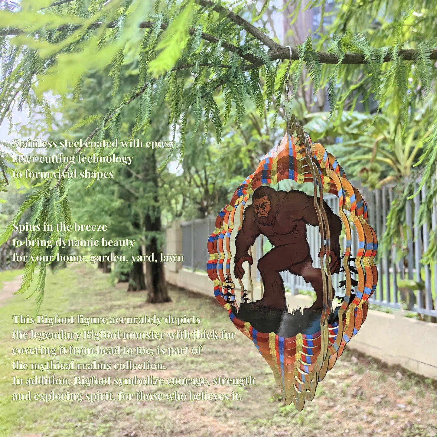 Bigfoot Wind Spinner Outdoor Mental Kinetic Wind Spinner for Garden Yard Decor Bigfoot Sasquatch Gifts Hanging Lawn Ornaments Wind Sculpture Wind Catcher with 3D Visual Effect (12''-1pc, Bigfoot)