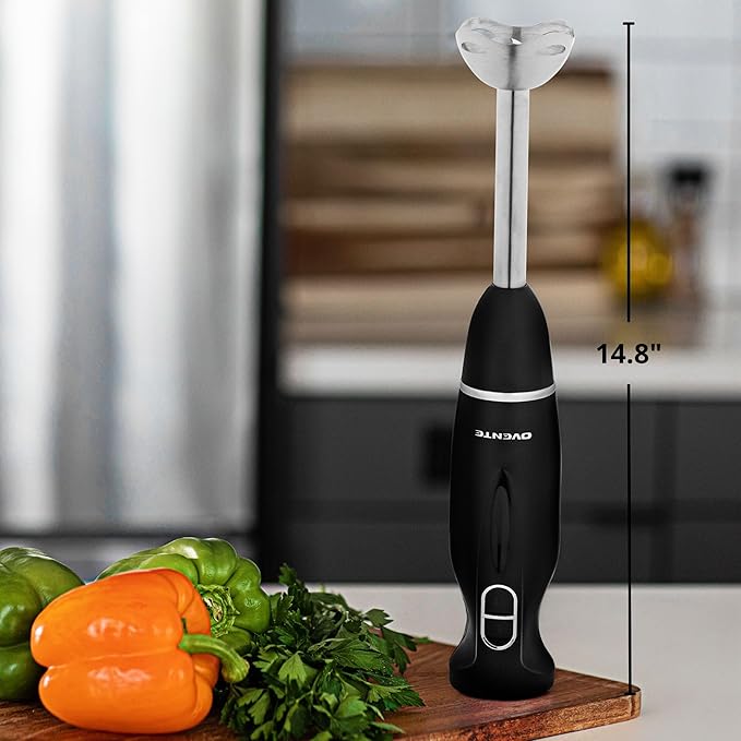 OVENTE Immersion Hand Blender, 300W Corded Electric Handheld Stick Mixer with 2 Mixing Speeds and Stainless Steel Blades for Smoothies, Purees & Baby Food, Black HS560B