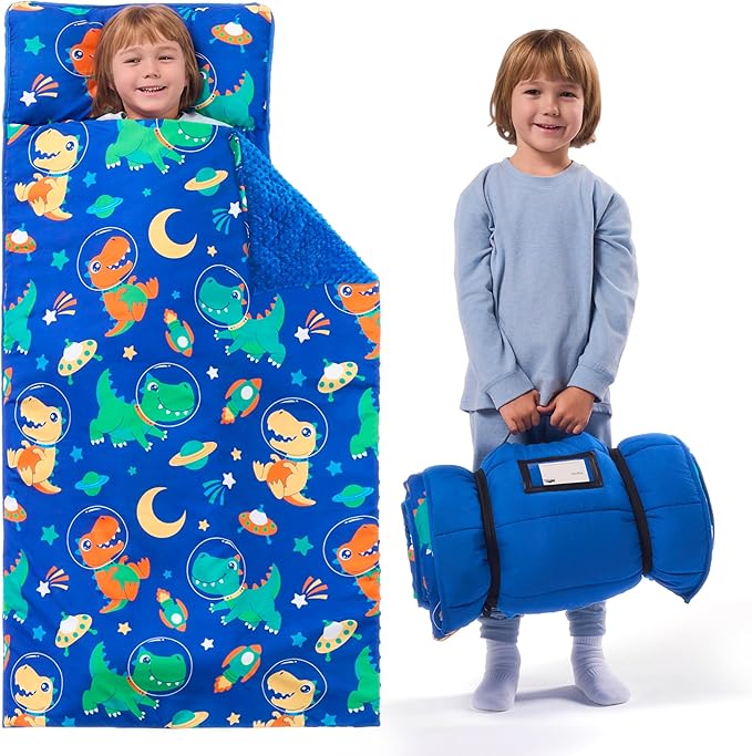 JOIEDOMI Toddler Sleeping Bag for Kids 55''x30'' Nap Mat with Removable Pillow and Minky Blanket for Toddler Ages 3-7 Roll...