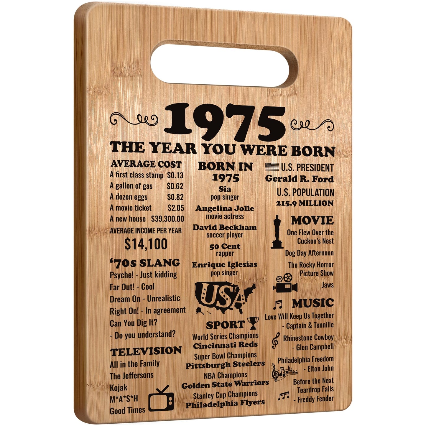 50th Birthday Gifts for Women Men, 1975 Birthday Gifts for Her Him, 50 Years Old Gifts, 50th Birthday Gift Ideas, 50th Birthday Decorations for Women Men, Back in 1975 Cutting Board Gifts