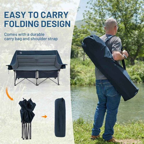 Timber Ridge Double Camping Chair, Heavy Duty Outdoor Folding Camp Couch, Loveseat Camping Chairs Perfect for Campsites, Patio/Lawn, Soccer Games or Other Youth Sports, Supports 600 lbs