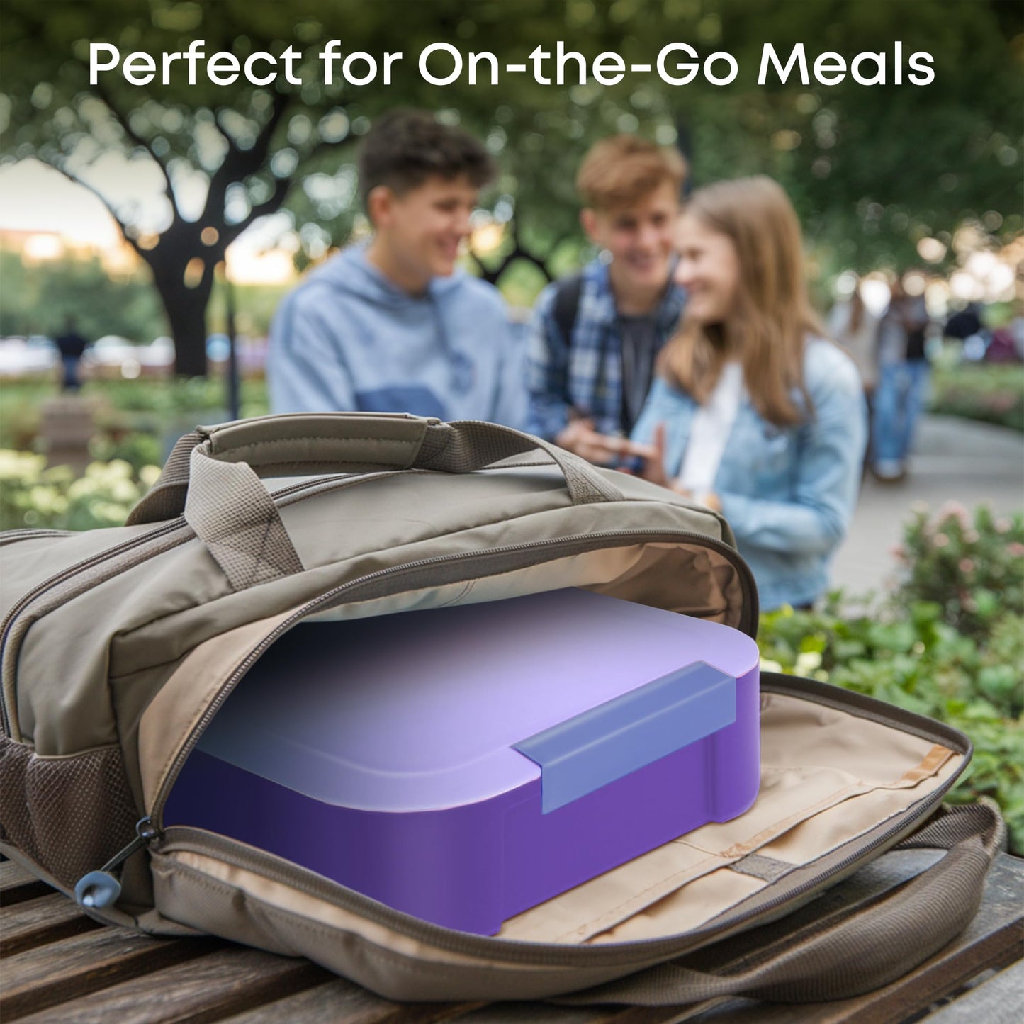 KARRICO Leakproof Lunch Box – 3-Compartment Bento Box, Cooler Pack & Adjustable Divider, Extra Large & BPA-Free – Dishwasher Safe, Ideal for On-the-Go Meals, Lilac & Blue