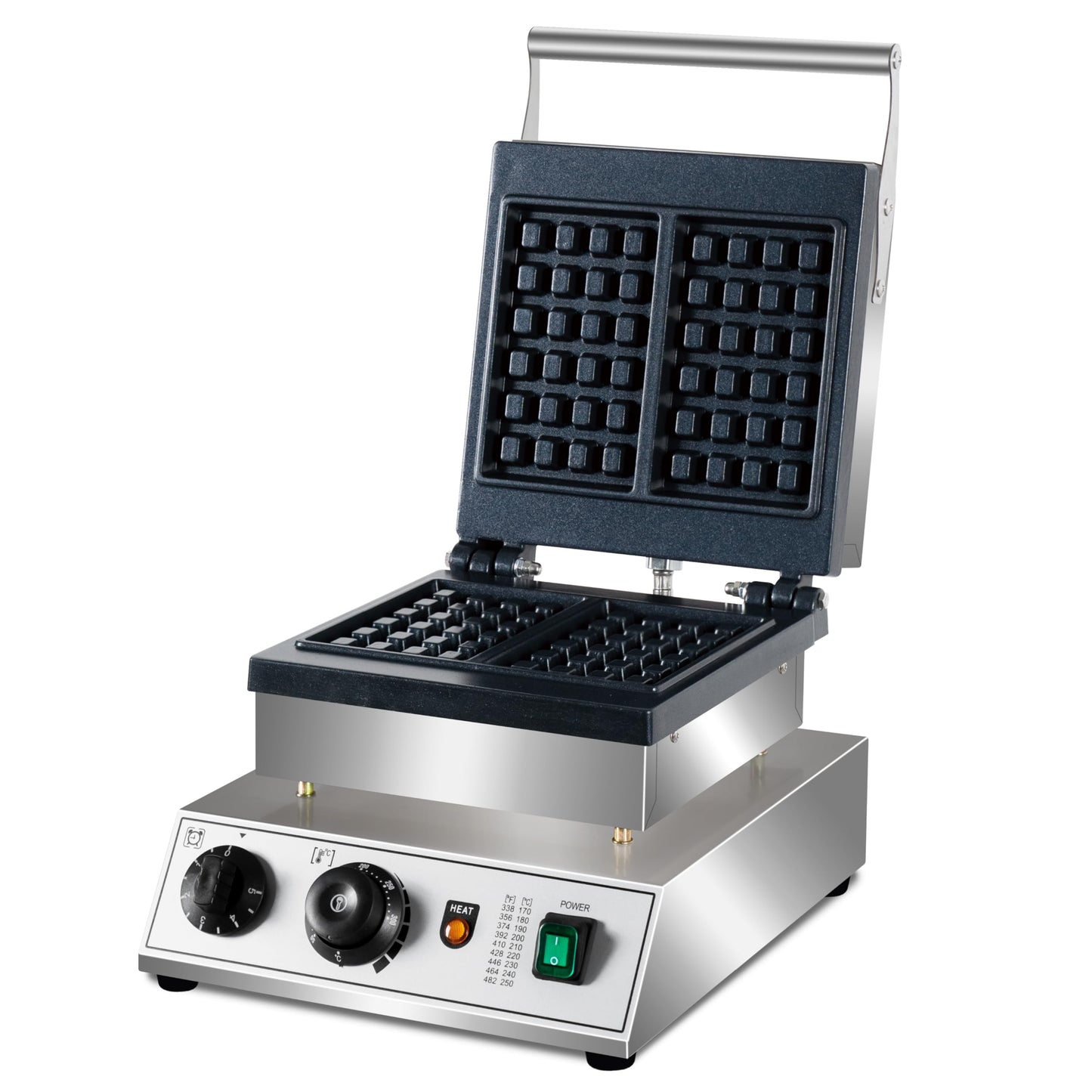 Commercial Waffle Maker, 1600W rectangle Waffle Iron, Non-Stick Belgian Waffle Baker Machine With Temp Range and Time Control, Teflon-Coated Baking Pan Stainless Steel Body