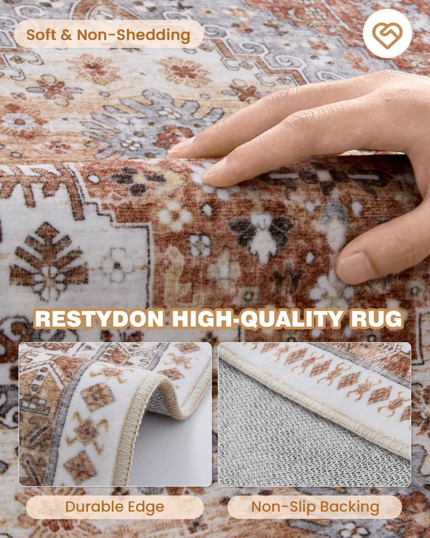Restydon Hallway Runner Rug 2x12, Extra Long Washable Runner Rugs with Rubber Backing, Non Slip Runner, Vintage Rug Runners for Kitchen Laundry Room Entryway (Orange,2'x12')