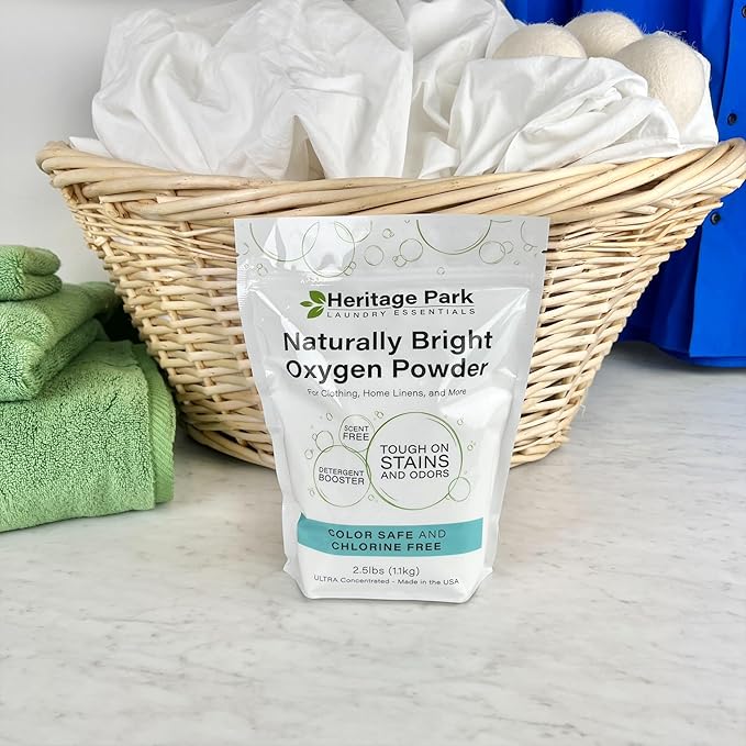 Heritage Park Naturally Bright Oxygen Powder - Laundry Detergent Booster, Color-Safe, Chlorine-Free, Bleach-Free - Unscented, Ultra Concentrated (2.5 LBS)