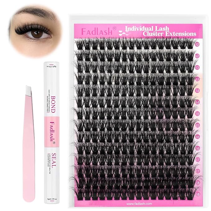 FADLASH Lash Extension Kit 100D Lash Clusters D Curl Lash Cluster Kit DIY Eyelash Extension Kit with Lash Bond and Seal Lash Applicator Tool 3D Effect fluffy Cluster Lashes(100D Kit, Mix 12-18mm)