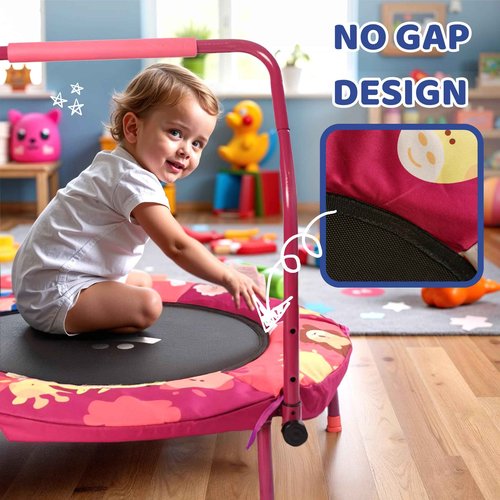 Happin® 36’’ Indoor Trampoline for Kids Ages 2-6, Foldable Mini Rebounder for Indoor & Outdoor Play with Adjustable Handle Bar and Ultra Safe Padding, Perfect Toddler Gift for Boys & Girls