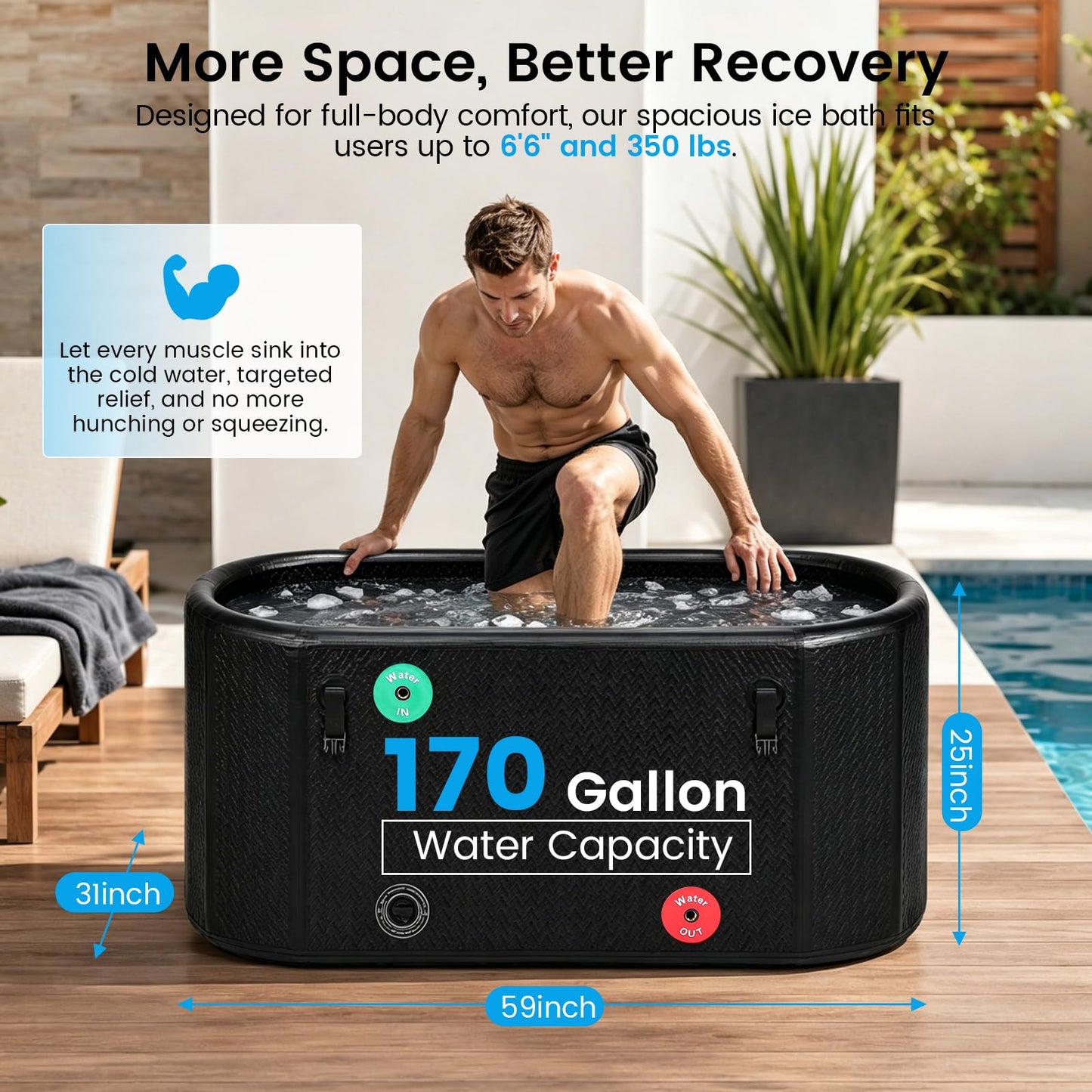 BAOSHISHAN Ice Bath Tub for Athletes, 170 Gallon Inflatable Cold Plunge Tub Compatible with Water Chiller, Insulated Lid & Pump, Portable for Outdoor & Indoor Use
