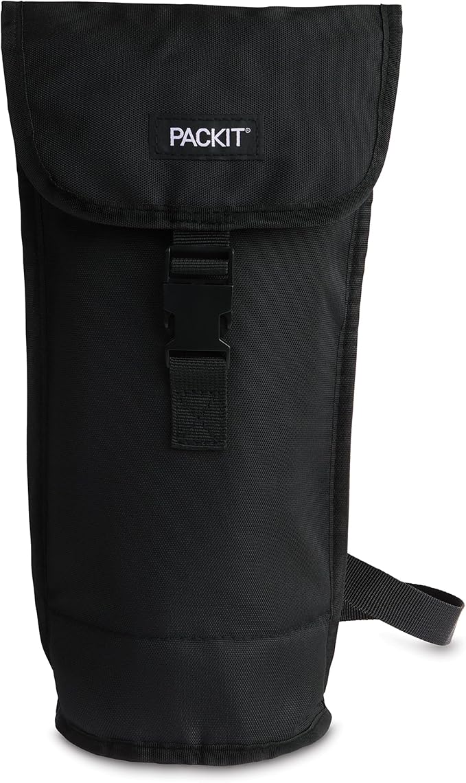 PackIt® Freezable Wine Bag, Black, Built with EcoFreeze® Technology, Foldable, Reusable, Shoulder Strap with Buckle Closur...