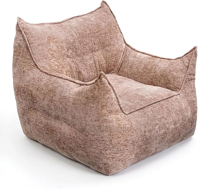 Adult Bean Bag Chairs with Pillow, Comfy Large Bean Bag Couch for Teens with Armrests, Giant BeanBag Sofa for Living Room, Bedroom, Light Brown