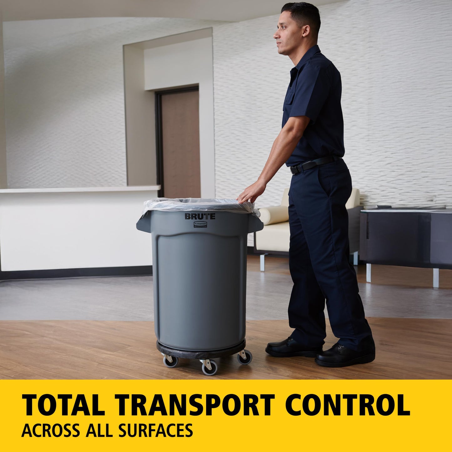 Rubbermaid Commercial Products BRUTE Dolly Black Fits 20 gallon, 32 gallon, 44 gallon, and 55 gallon BRUTE Containers, for Restaurants/Back of House/Offices/Warehouses/Airports/Commercial Environments