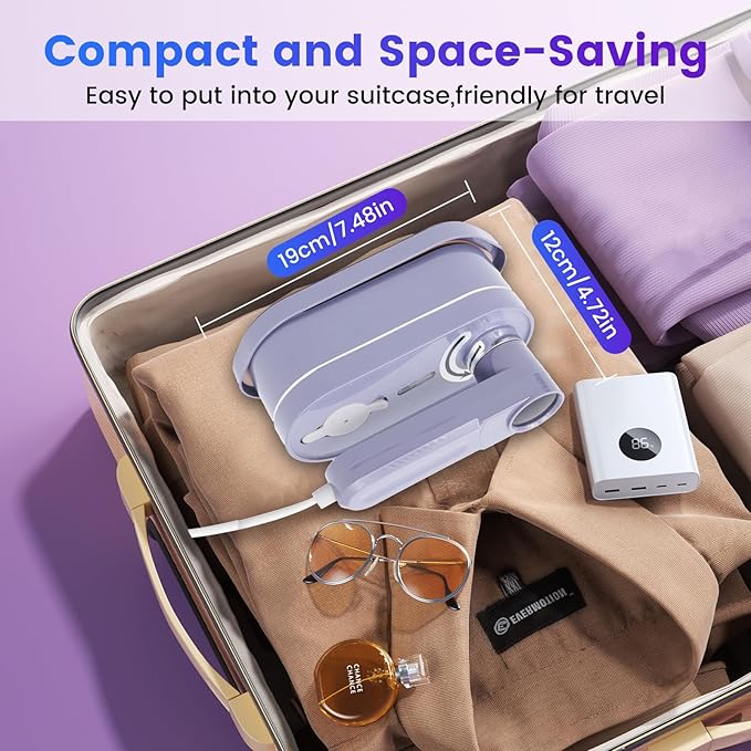 Travel Steamer Iron for Clothes, Portable Mini Steamer, 10-Second Fast Heating Handheld Small Steam Iron, with 110ml Water Tank and LCD Display, 6 Modes, 180° Swivel Handle for Home Travel Office