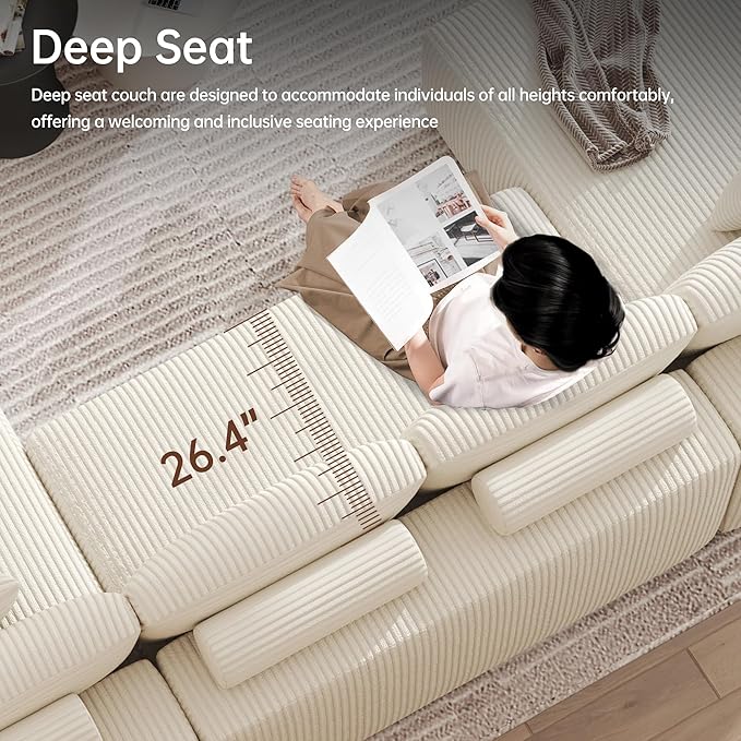 DURASPACE 126.2'' U Shaped Modular Sectional Sofa Couch Convertible 4-Seater Boneless Couches for Living Room (Beige)
