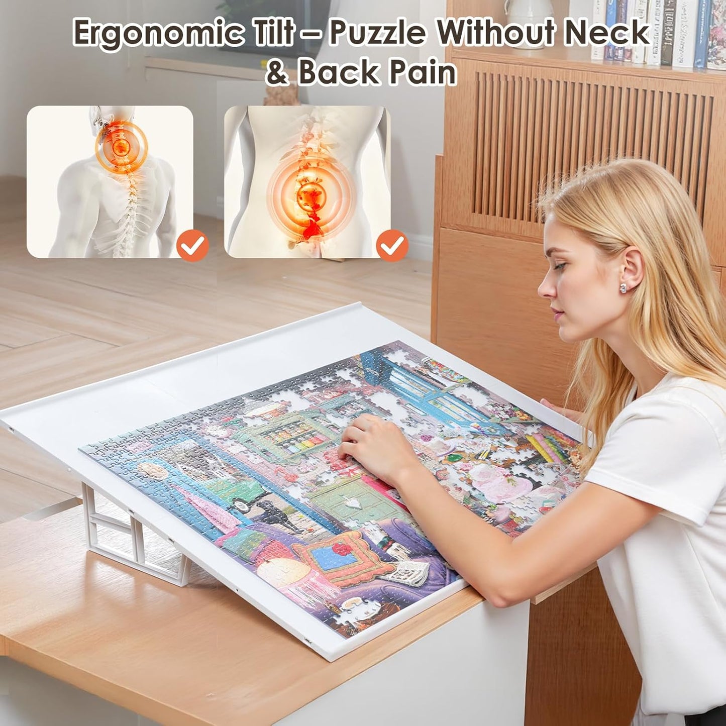 WELGEE 1000-Piecce Tilting Puzzle Board with Stand, 31” x 24” Lightweight Portable Puzzle Table for Adults & Seniors, DIY Customizable Puzzle Accessory Only 3.5 lbs (White)