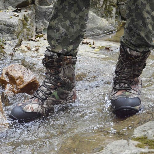 R RUNFUN Men's Waterproof Hunting Boots 8 Inch Lightweight Camo Insulated Tactical Work Boot, 400g Thinsulate(RF2301-8CG, Size 13)