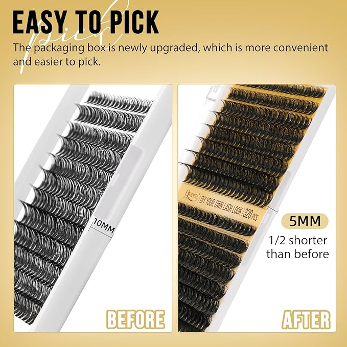 QUEWEL Lash Clusters 320Pcs Cluster Lashes 35D+45D C Curl Lash Cluster Eyelash Extensions Mix9-16mm Individual Eyelashes Clusters Wispy Lash Clusters Thin Band Soft to Use at Home(35D+45D C Mix9-16)