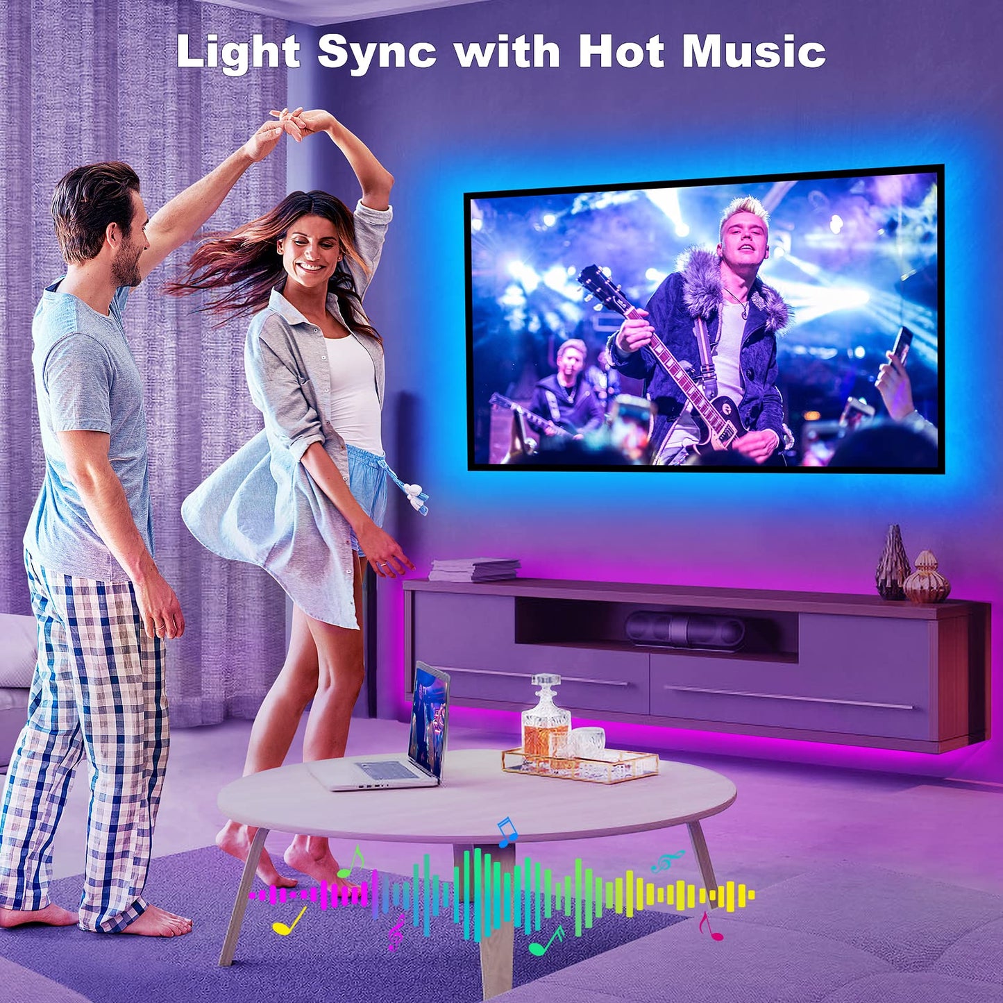Tatazone Bluetooth RGBWW LED Lights for 70-75 Inch TV with App Control, RGB+Tunable White 3000K-6500K TV LED Backlight with RF Remote, Music Sync Indoor for TV, Gaming