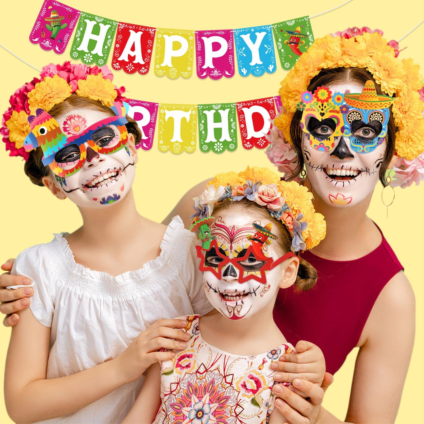 Hooqict 32 Pcs Mexican Party Decorations Paper Eyeglasses Cinco De Mayo Taco Party Favor Glasses for Fiesta Party Mexican Carnival Supplies Day of the Dead Decor