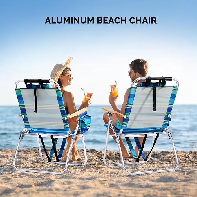 VINGLI Aluminum 17" Backpack Beach Chair – Tall Beach Chairs for Adults, Portable with Adjustable Straps, 3-Position Reclining, Cup Holder, High Lightweight Beach Chairs for Beach