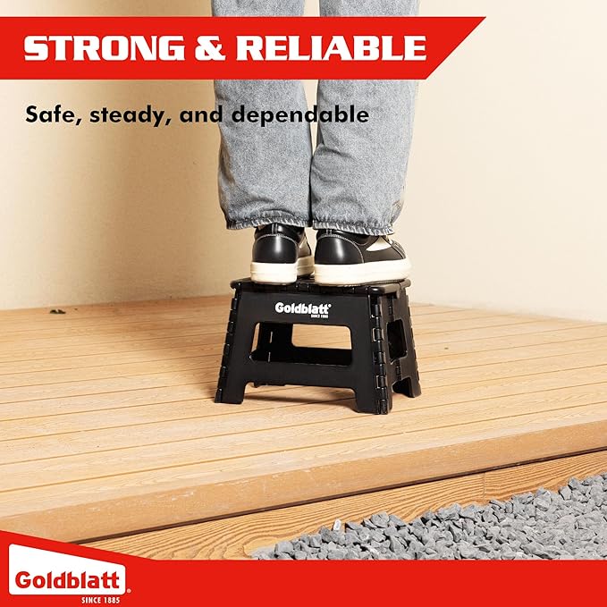Goldblatt 8.5" Folding Step Stool 2-Pack for Adults and Kids, Heavy-Duty Plastic Portable Foldable Stool with Non-Slip Top and Anti-Skid Feet, 300 lbs Capacity, Kitchen & Bathroom, Black
