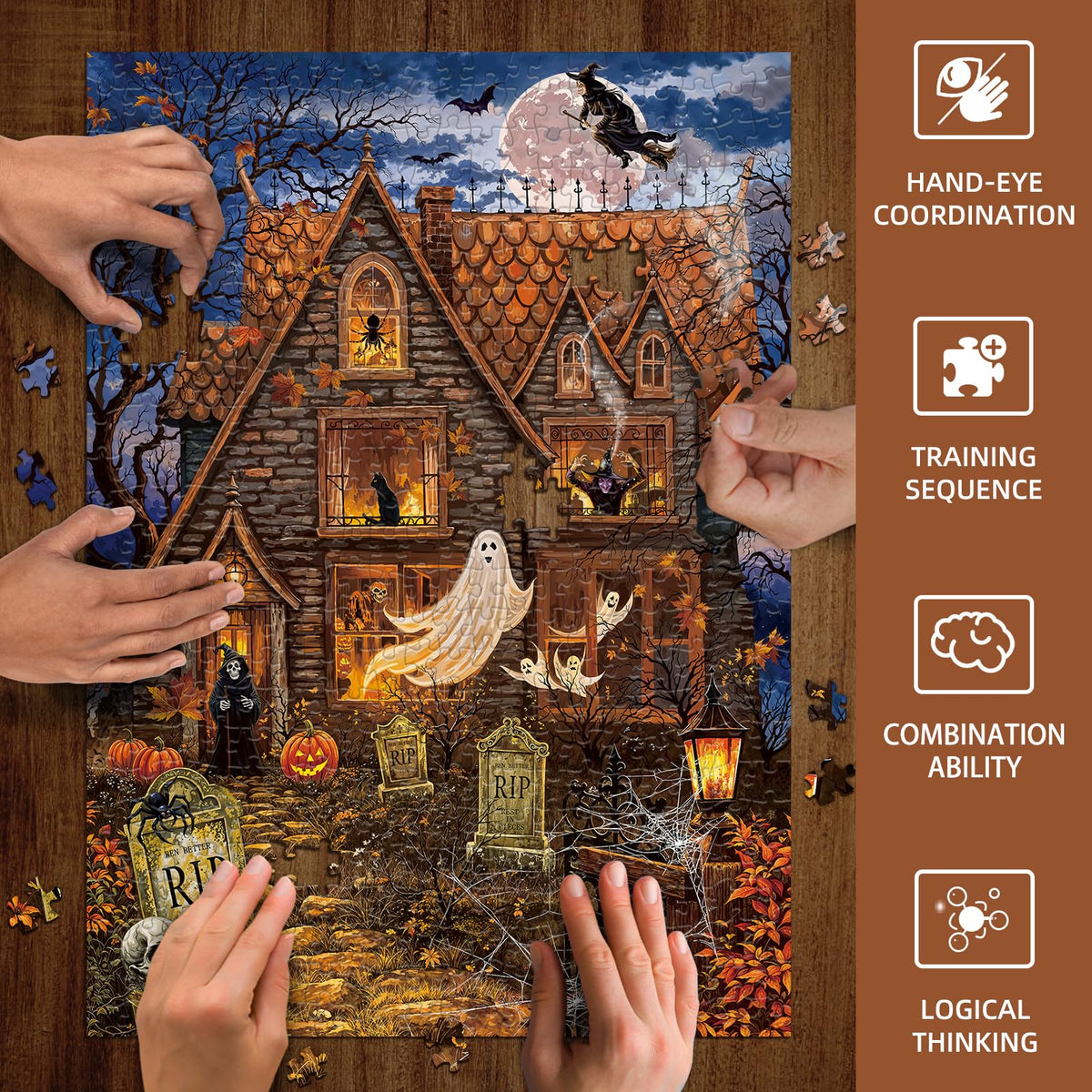 Hopgo 500 Piece Puzzles for Adults, Halloween Puzzle 500 Pieces for Family Game, Horror Haunted House Puzzle for Halloween Midnight, Great Gifts for Puzzles Lovers 20"x14.2"