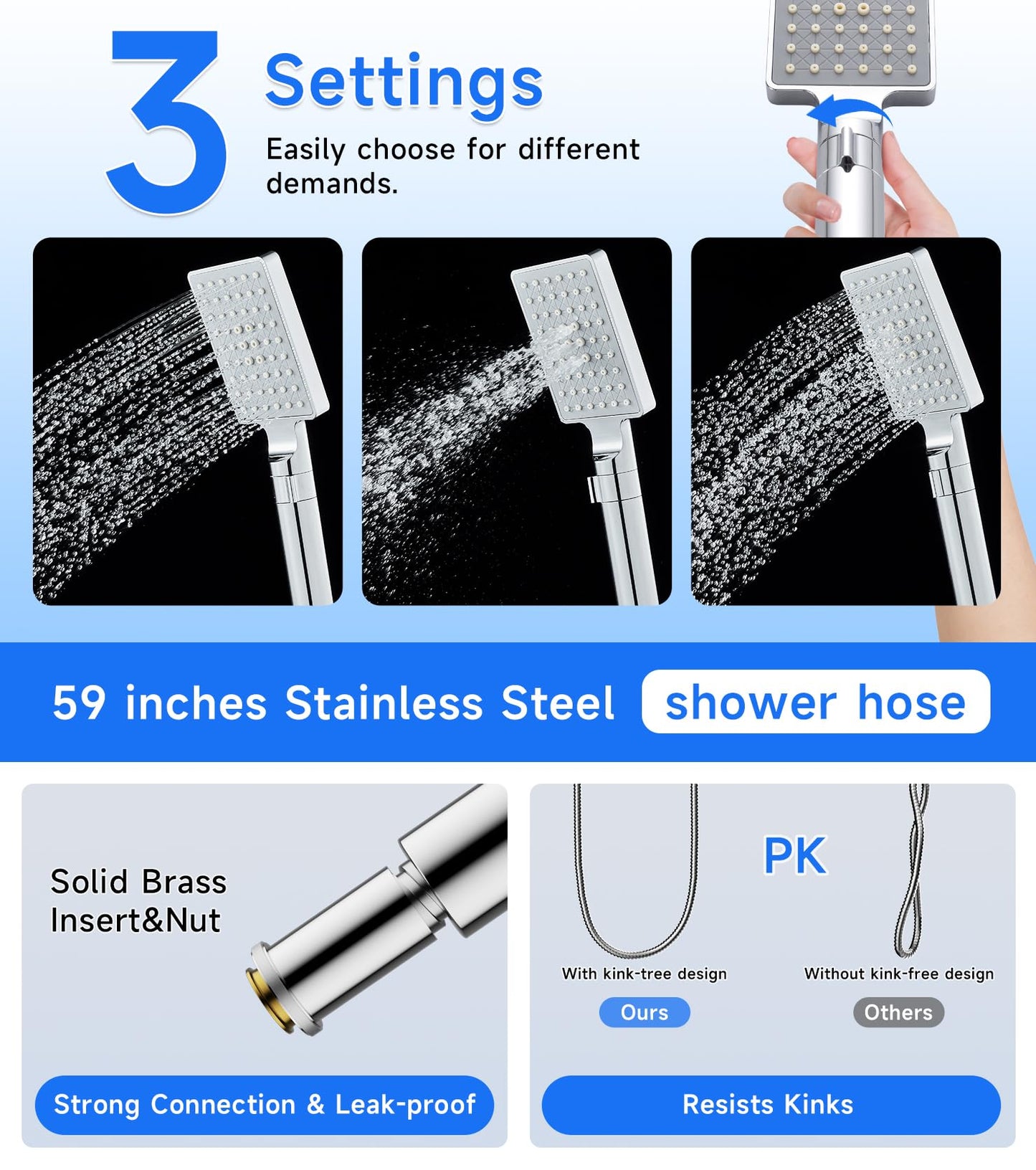 POPFLY Shower Panel, LED Rainfall & Waterfall Shower Head, 5-in-1 Shower System with Body Massage Jets, Handheld Spray, Tub Spout, Stainless Steel Wall Mounted Shower Tower, Brushed Nickel