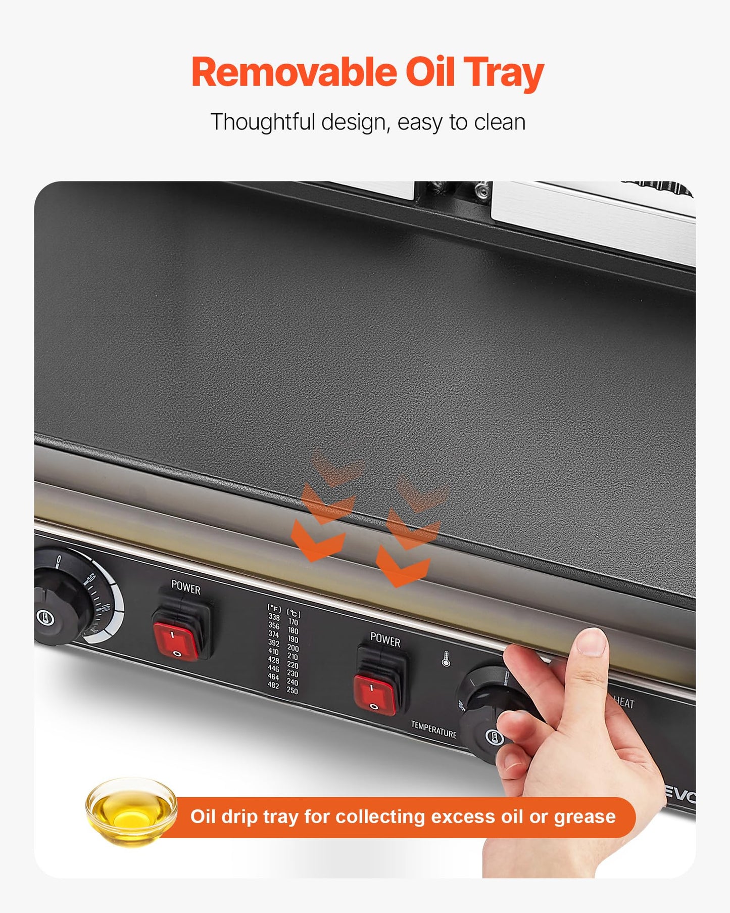 VEVOR Commercial Panini Grill, 3600W Electric Sandwich Panini Maker, Stainless Steel Double Sandwichs Press Grill with Handle and Temp Control, 19x9 in Flat Enamel Plate for Hamburger Steak Bacon