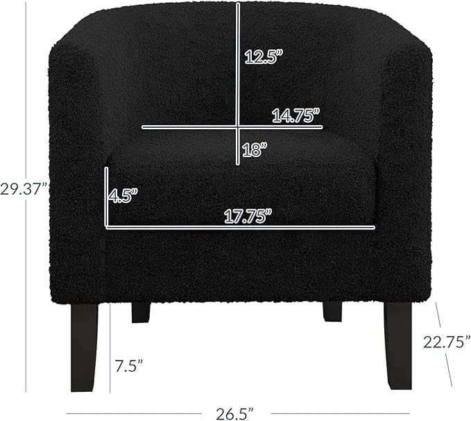 BELLEZE Living Room Chairs Set of 2, Teddy Polyester Accent Barrel Chairs, Club Tub Sofa Chairs for Bedroom, Corner Chairs with Flared Legs and Cozy Soft Padding - Highland (Teddy Black)