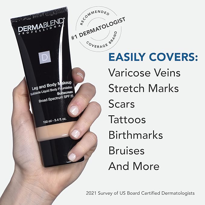 Dermablend Leg and Body Makeup Foundation with SPF 25, 85N Deep Natural, 3.4 Fl. Oz.