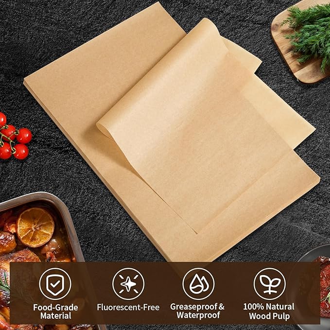 200 Pcs Parchment Paper, 9x13 In Non-Stick Precut Baking Parchment Paper Sheets for Grilling, Baking, Withstands Temperatures up to 450°F, Quarter Sheet Size, 100% Natural Wood Pulp