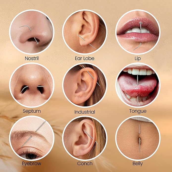 Piercing Taper Ball Grabber Tool for Changing Jewelry - 14G 16G 18G 20G Stainless Steel Flat Back Earrings Applicator Tool Threadless Insertion Pin Thread Body Piercing Kit for Ear Nose Lip