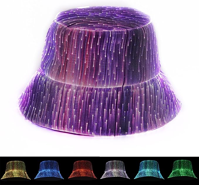 lumisonata LED Rave Bucket Hat Light up Fisherman Cap 7 Colors Glow in the Dark Party Hats USB Rechargeable EDM Festival Gear