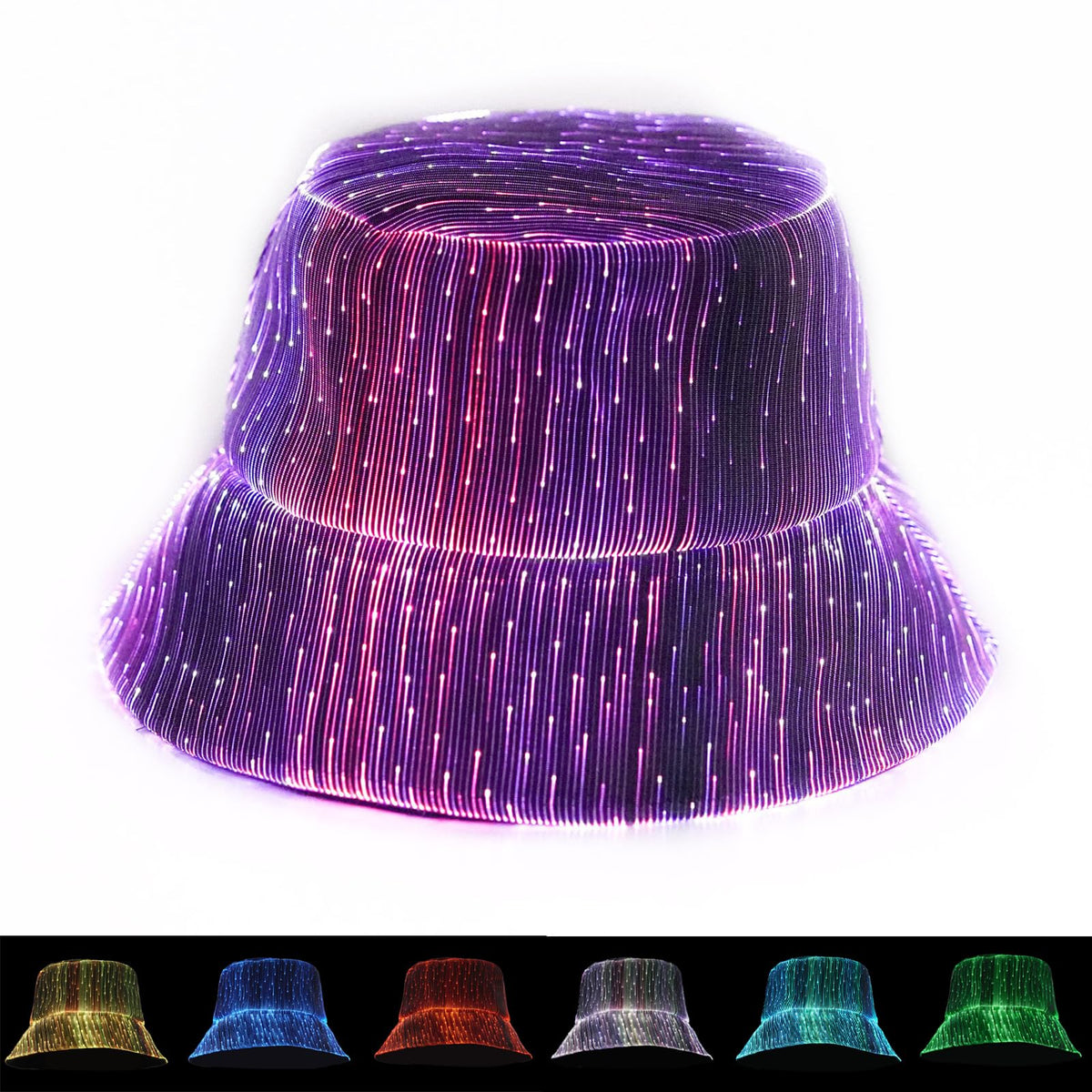 lumisonata LED Bucket Hat, Rave Bucket Hat 7 Colors, Light up Hat Rave Accessory, Neon Flashing Festival Gear, Futuristic Crazy Hats for Men and Women Party Hats