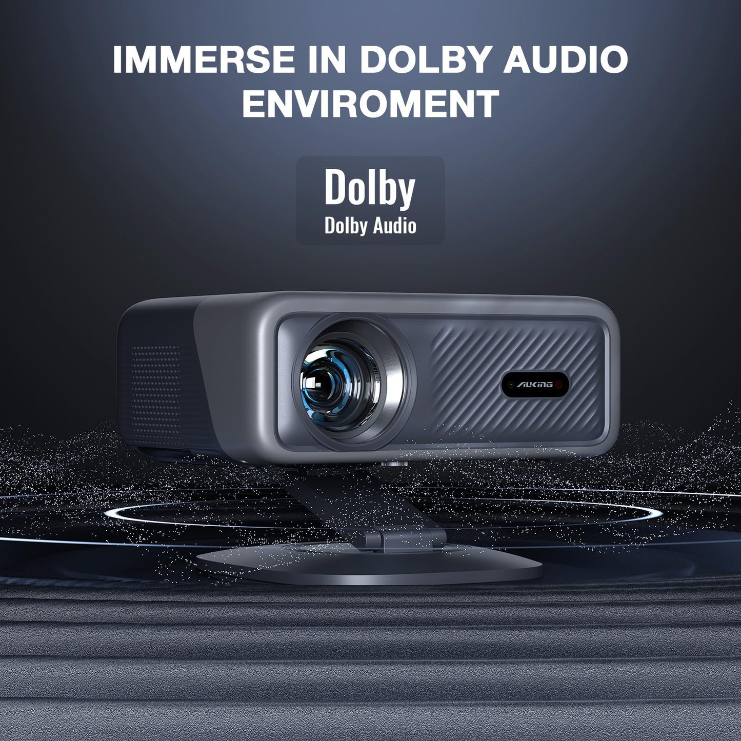 [Compatible with Netflix & Auto Focus]AuKing Smart Projector with Wifi and Bluetooth,Auto Focus&Keystone Projector4K,3D DoIby Audio, 1200ANSI Outdoor Projector with Omnidirectional Rotating Stand