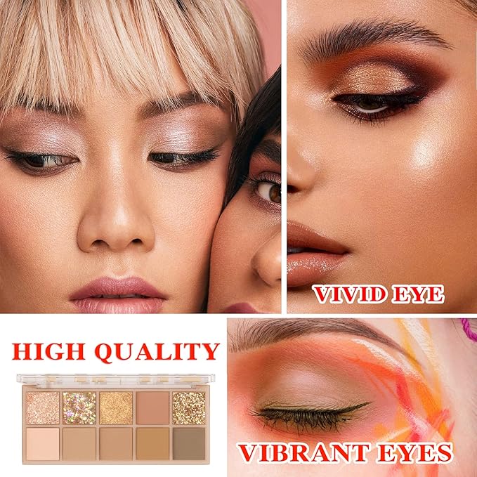 10 Shades Nude Matte Eyeshadow Palette,Shimmer Naked Eyeshadow Palette,Eye Shadow Palette Natural Flash Waterproof Durable Smoked Professional Makeup Palette With Brush 02