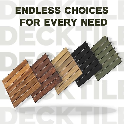 VICTORY RELAX Acacia Wood Decking Tiles 9PCS - Easy Snap Interlocking Deck Tiles for Patio Poolside Balcony Decor - All Weather Waterproof Flooring for Indoor & Outdoor (Round Joints)
