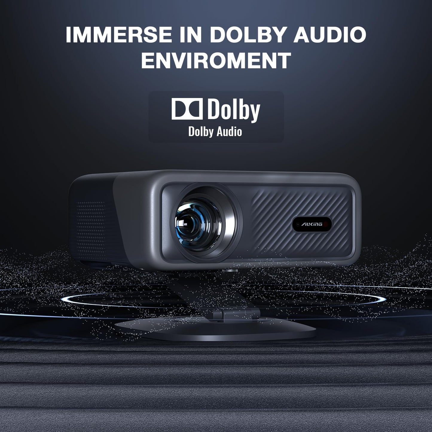 [Compatible with Netflix] Projector with WiFi and Bluetooth,3D Dolby Audio and Auto Focus Smart Projector, AuKing Outdoor Movie Home Theater Proyector with Omni-Adjustable Stand