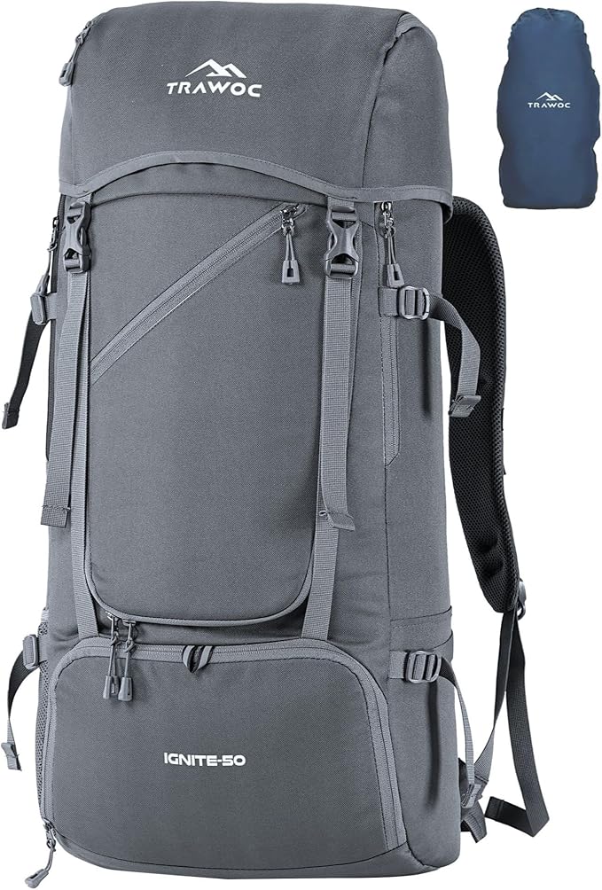 TRAWOC IGNITE 50L Travel Backpack-Front & Top Open for Hiking,Trekking, Unisex Rucksack SHK020-Grey