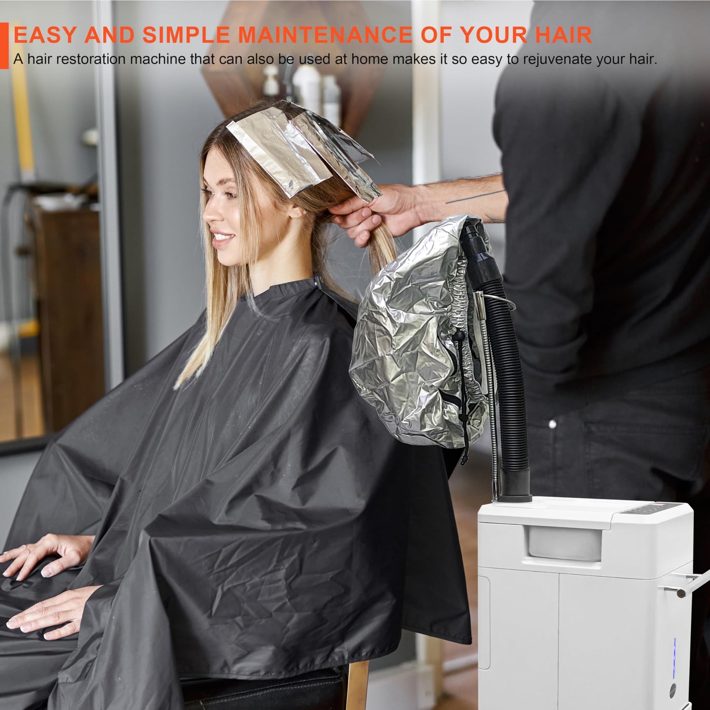 Hair Steamer Micro Mist Scalp Detoxify for Hair Wash Reclining Chair Bed Attachment Professional Hair Care for Salon SPA Barber Shop (LED Deco Draw 6th Gene White)