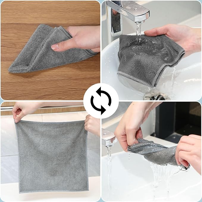 Macarrie 200 Pieces Microfiber Cleaning Cloths Bulk Absorbent Microfiber Towels Reusable Lint-Free Streak Free Wash Rags for House Kitchen Office Restaurants Bar Shop Car, 12 x 12 Inches (Gray)