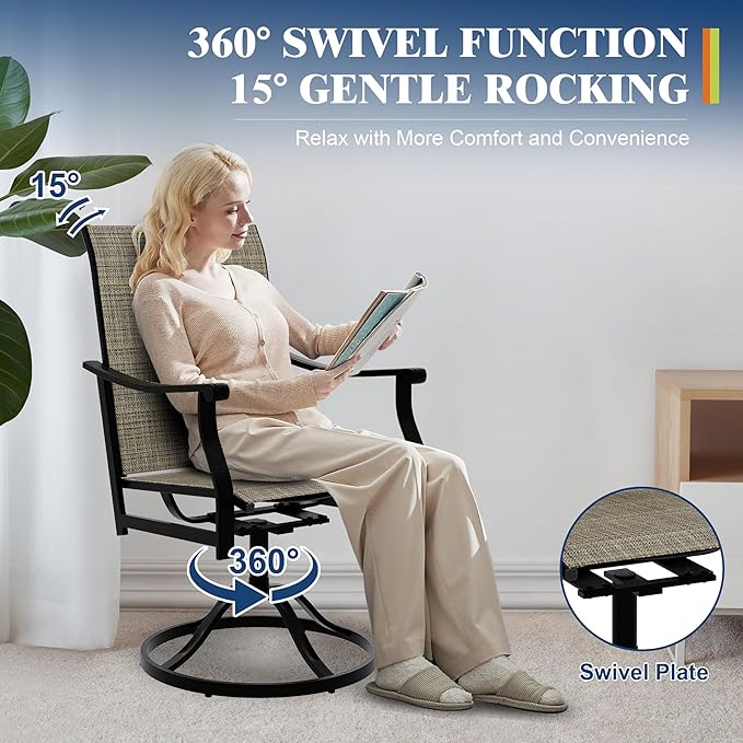 Outdoor Swivel Dining Chairs with Textilene Breathable Back, Swivel Patio Dining Chairs Set of 4, SwivelPatio SlingChairs Set for Poolside Lawn Garde